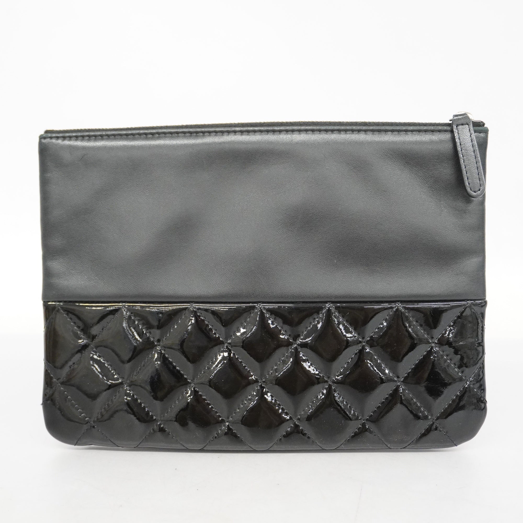 CHANELAuth  Matelasse Women's Leather,Patent Leather Clutch Bag Black