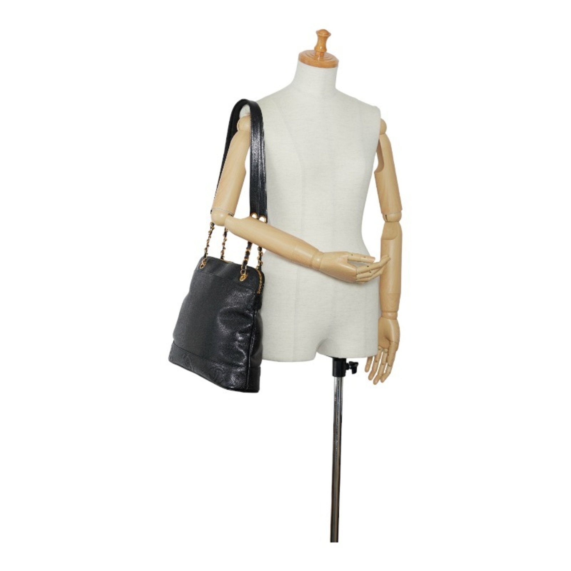 CHANEL here mark chain tote bag shoulder black caviar skin ladies