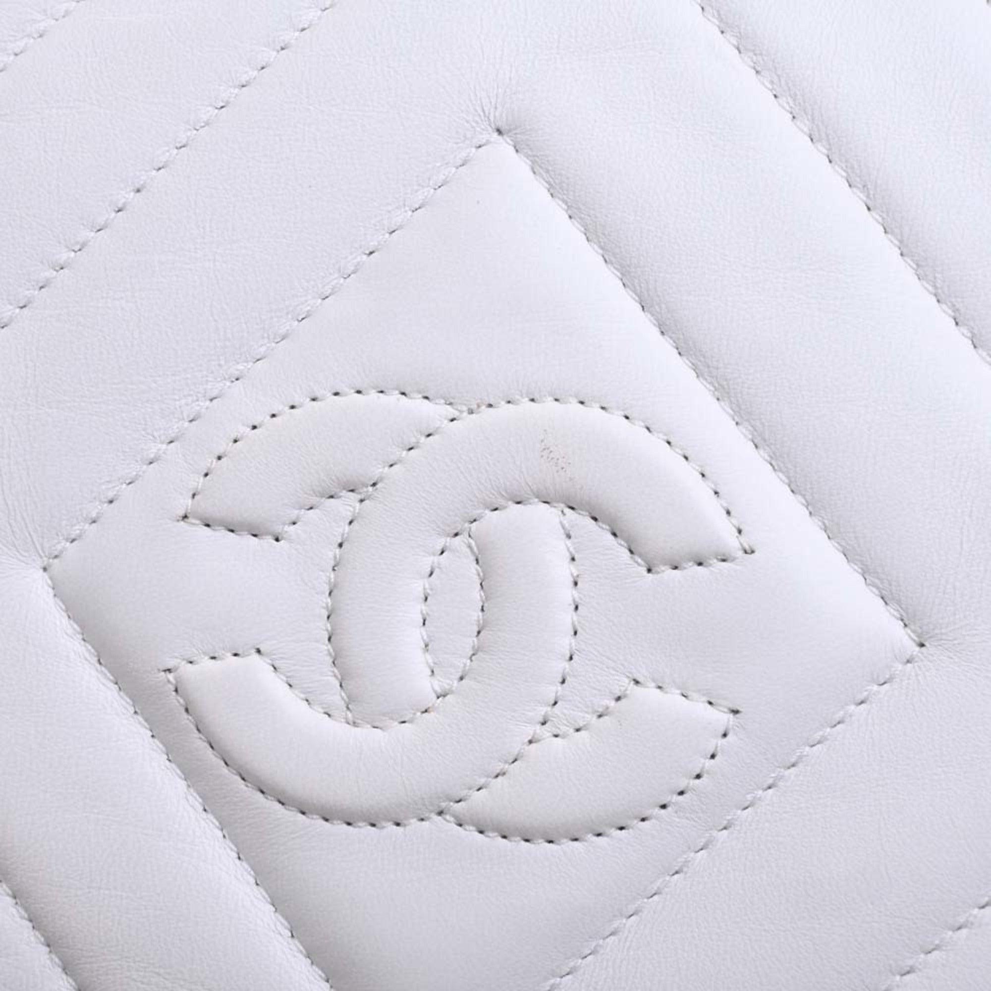 CHANEL Leather Coco Mark Chain Shoulder Bag White Ladies