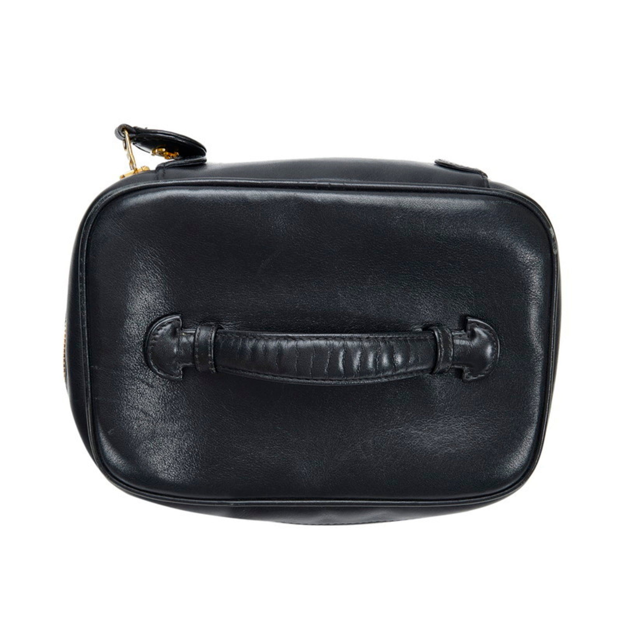 CHANEL Cocomark Bicolore Vanity Bag Handbag Black Lambskin Ladies