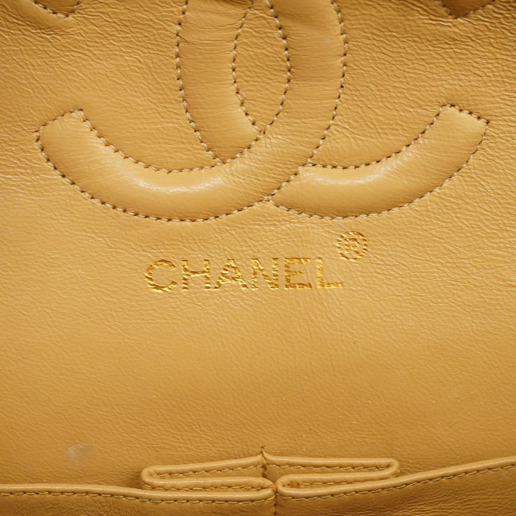 CHANEL  Matelasse W Flap W Chain Women's Leather Shoulder Bag Beige