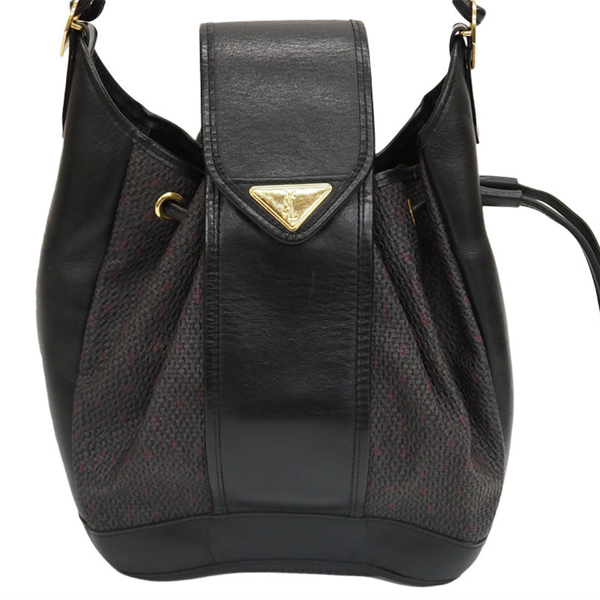 YVES SAINT LAURENT Vintage Crossbody Shoulder Bag Black Leather Women's