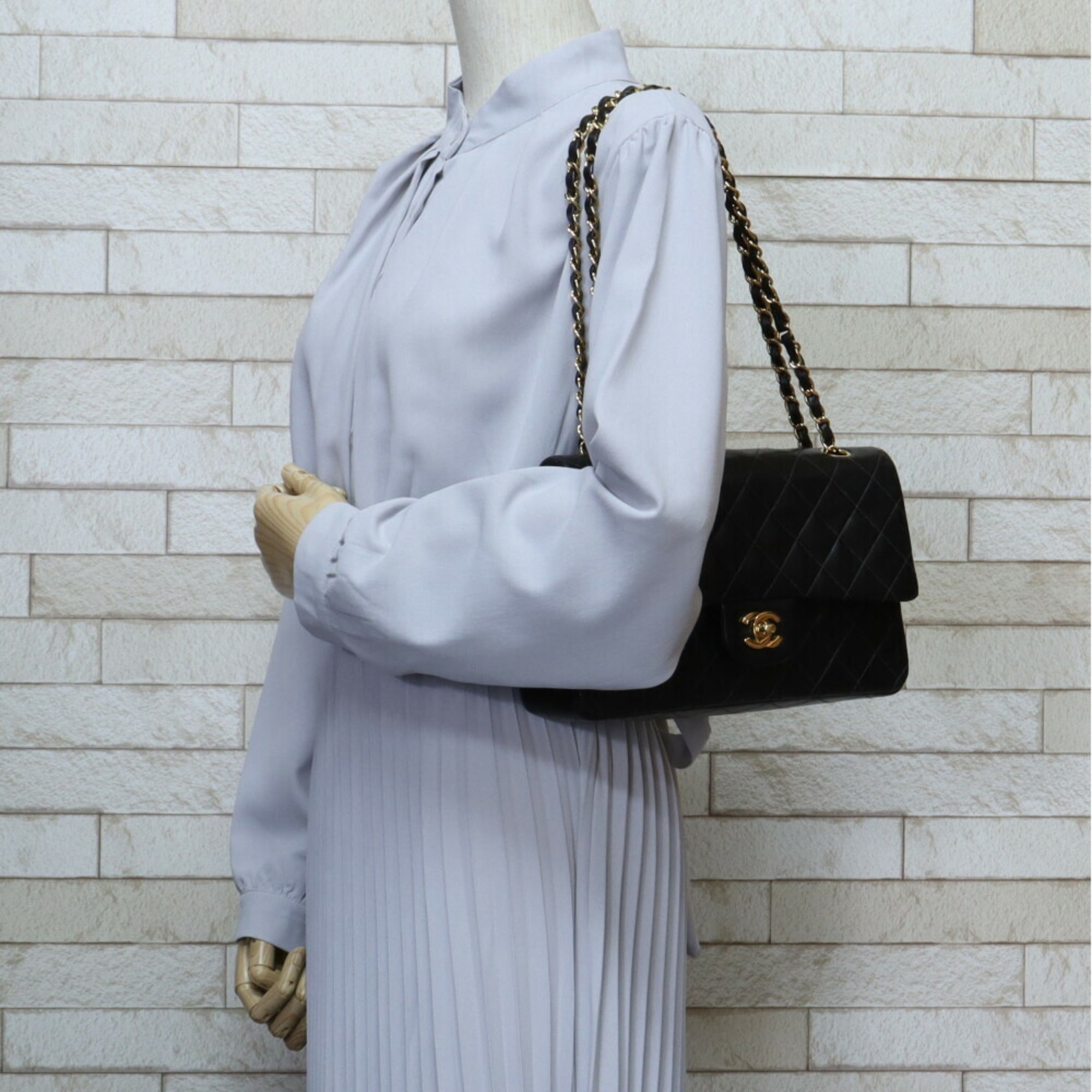 CHANEL chain matelasse shoulder bag lambskin black ladies