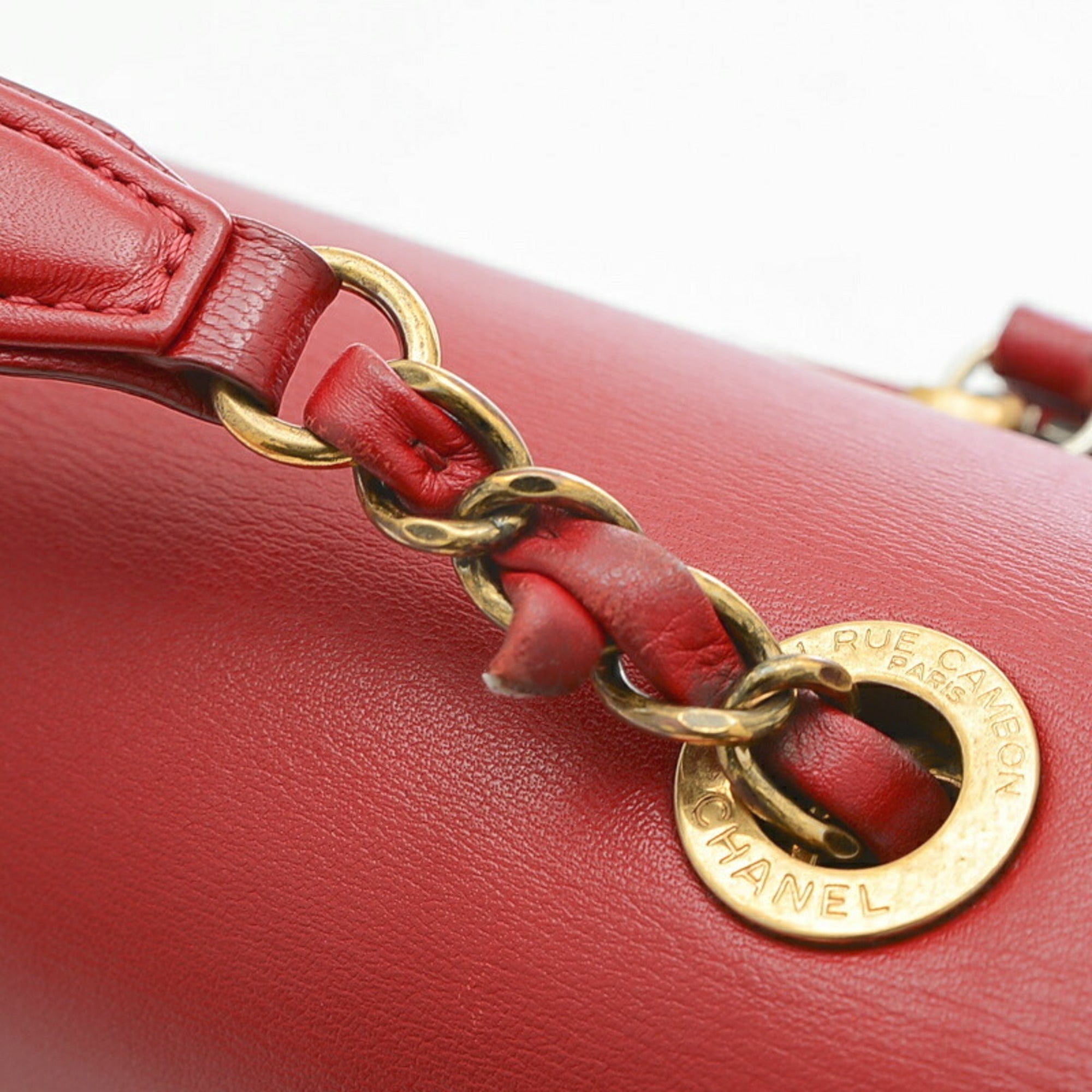 CHANEL matelasse 2-way chain bag leather red gold hardware