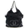 CHANEL Coco Mark Handbag 2WAY Shoulder A40394 Mouton Black/Silver Hardware Women's