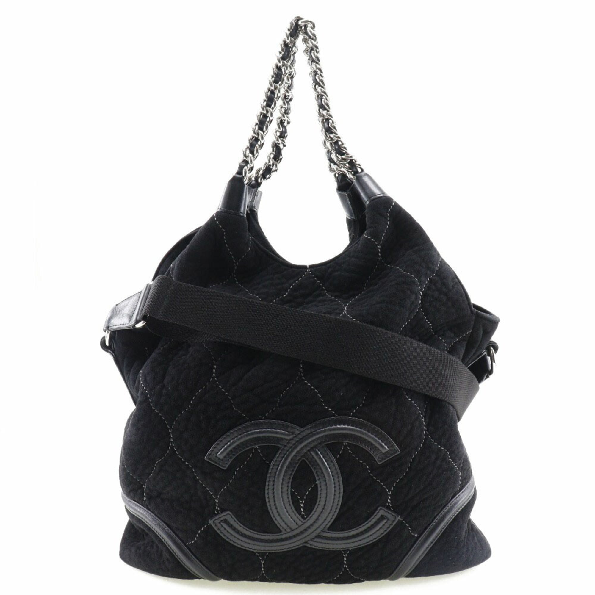 CHANEL Coco Mark Handbag 2WAY Shoulder A40394 Mouton Black/Silver Hardware Women's