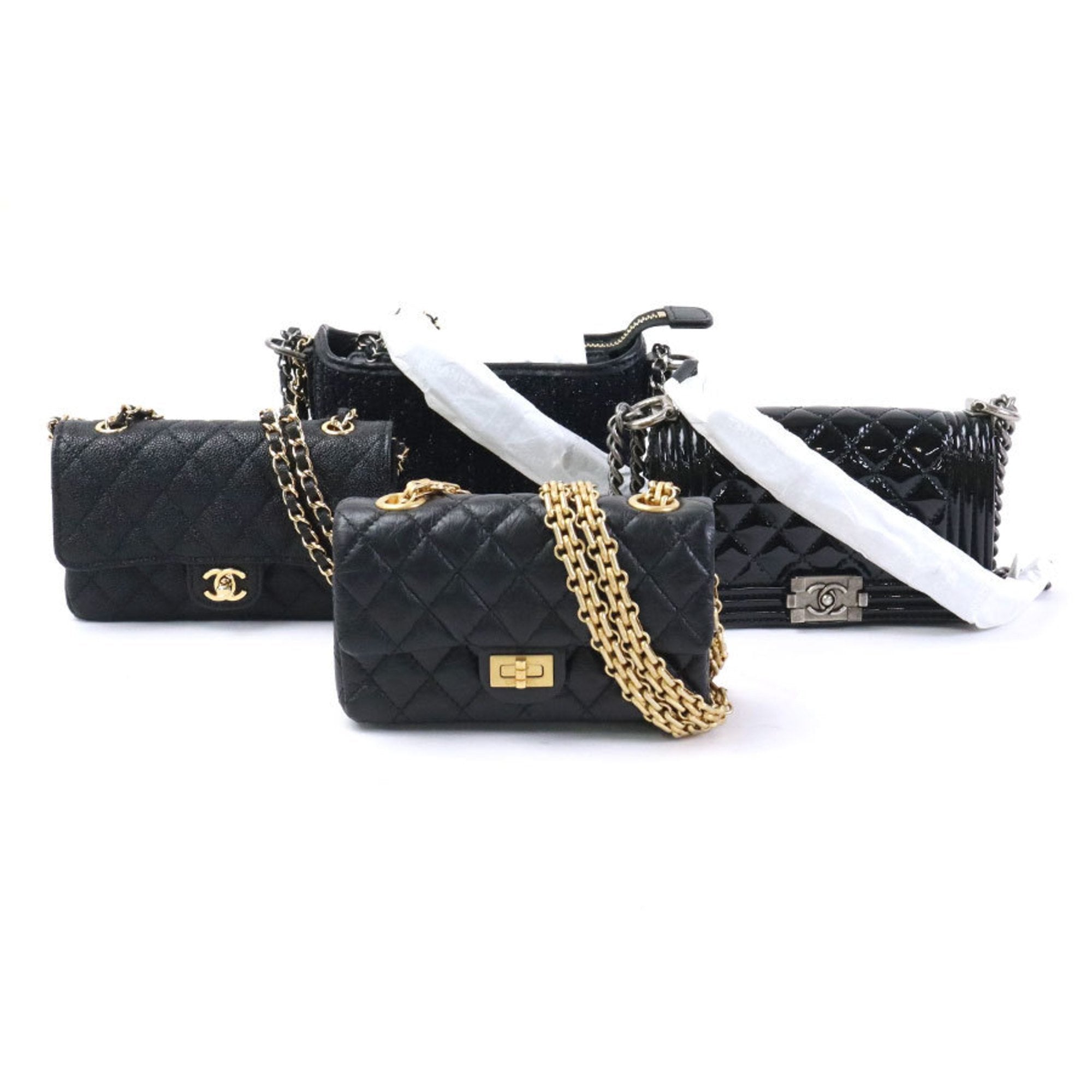 CHANEL Diagonal Shoulder Bag Trunk Mini 4 Piece Set Success Story Leather Black Women's