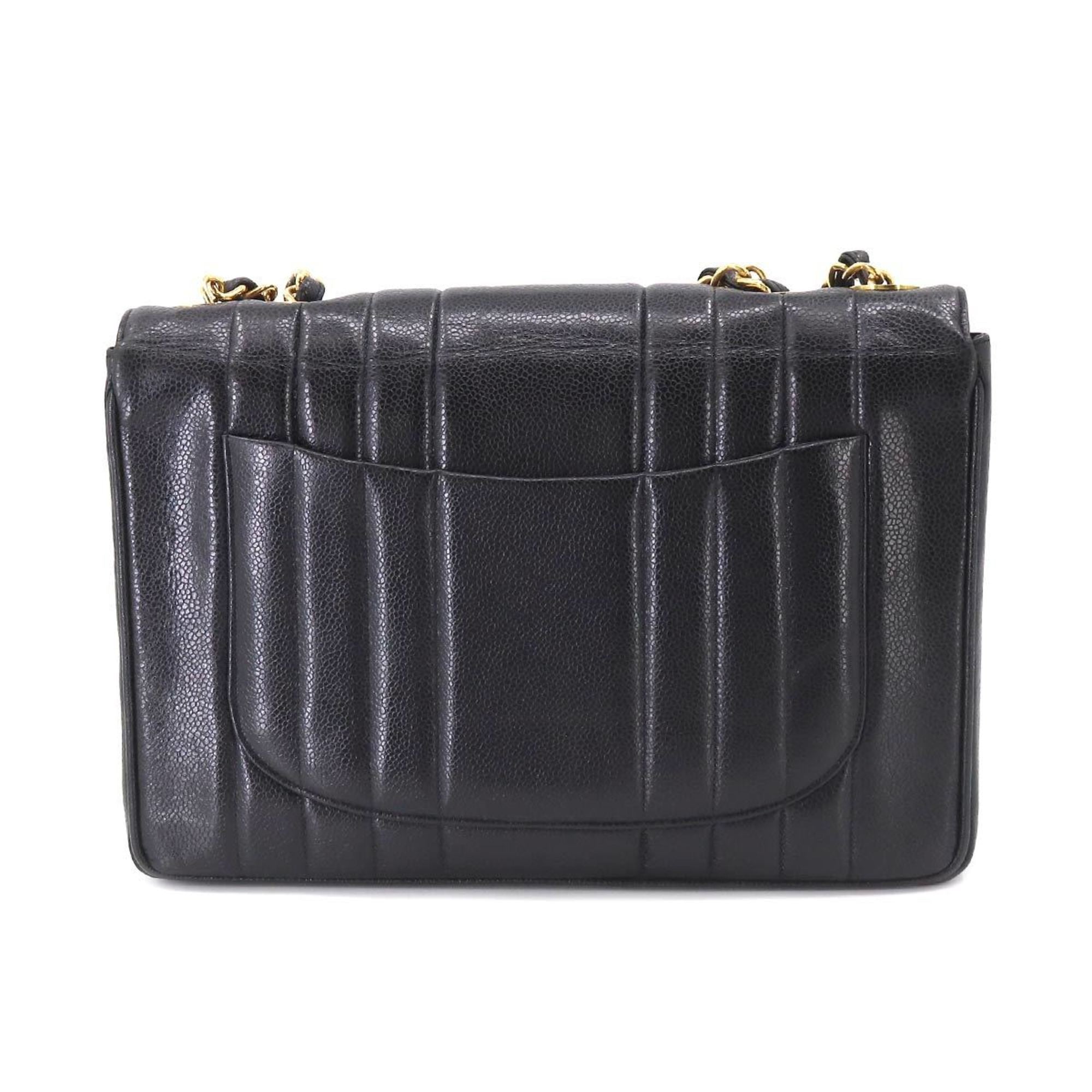 CHANEL Mademoiselle Chain Shoulder Bag Caviar Skin Black Coco Mark Gold Hardware Vintage
