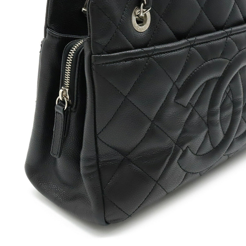 CHANEL Matelasse Coco Mark Chain Tote Bag Shoulder Caviar Skin Leather Black A67294
