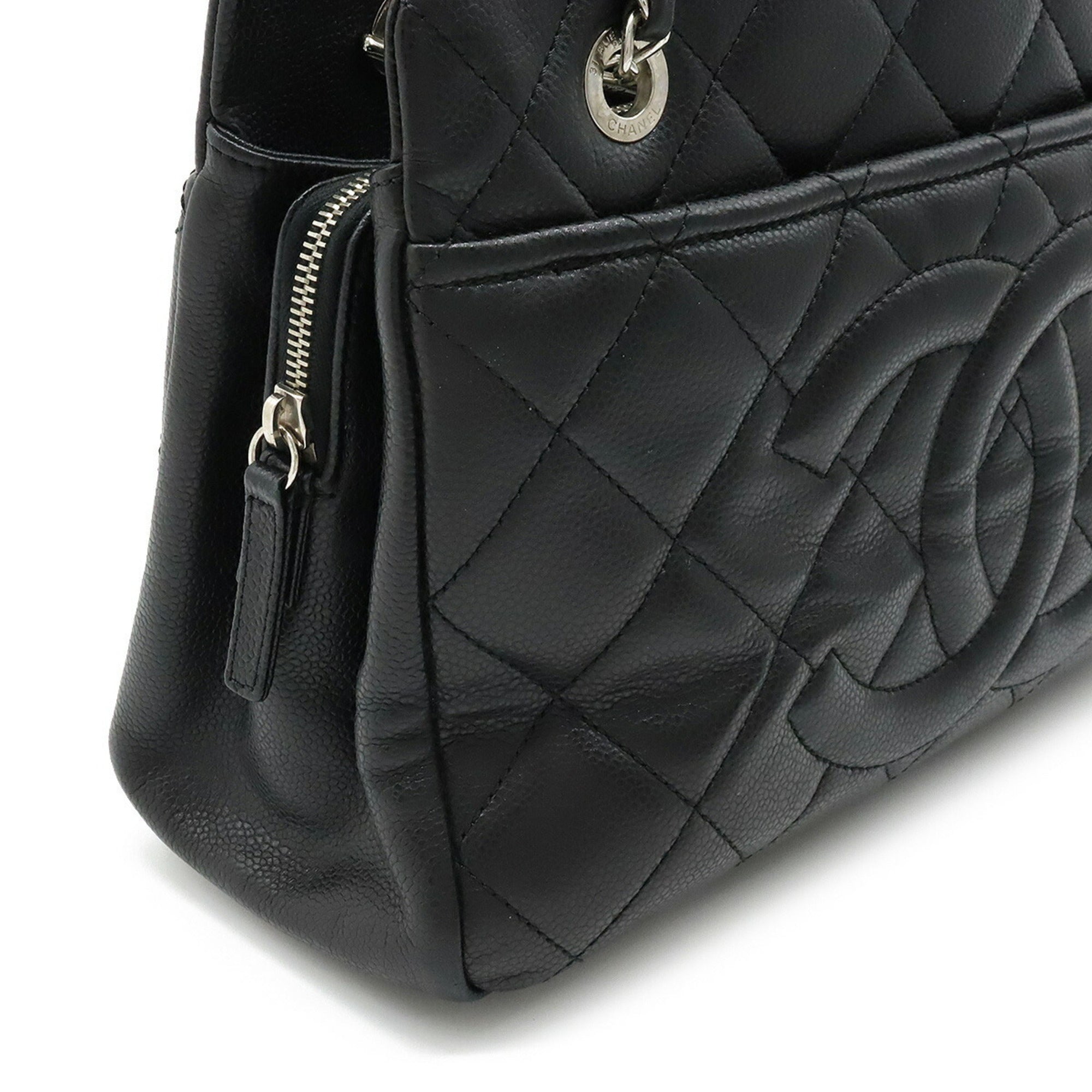 CHANEL Matelasse Coco Mark Chain Tote Bag Shoulder Caviar Skin Leather Black A67294