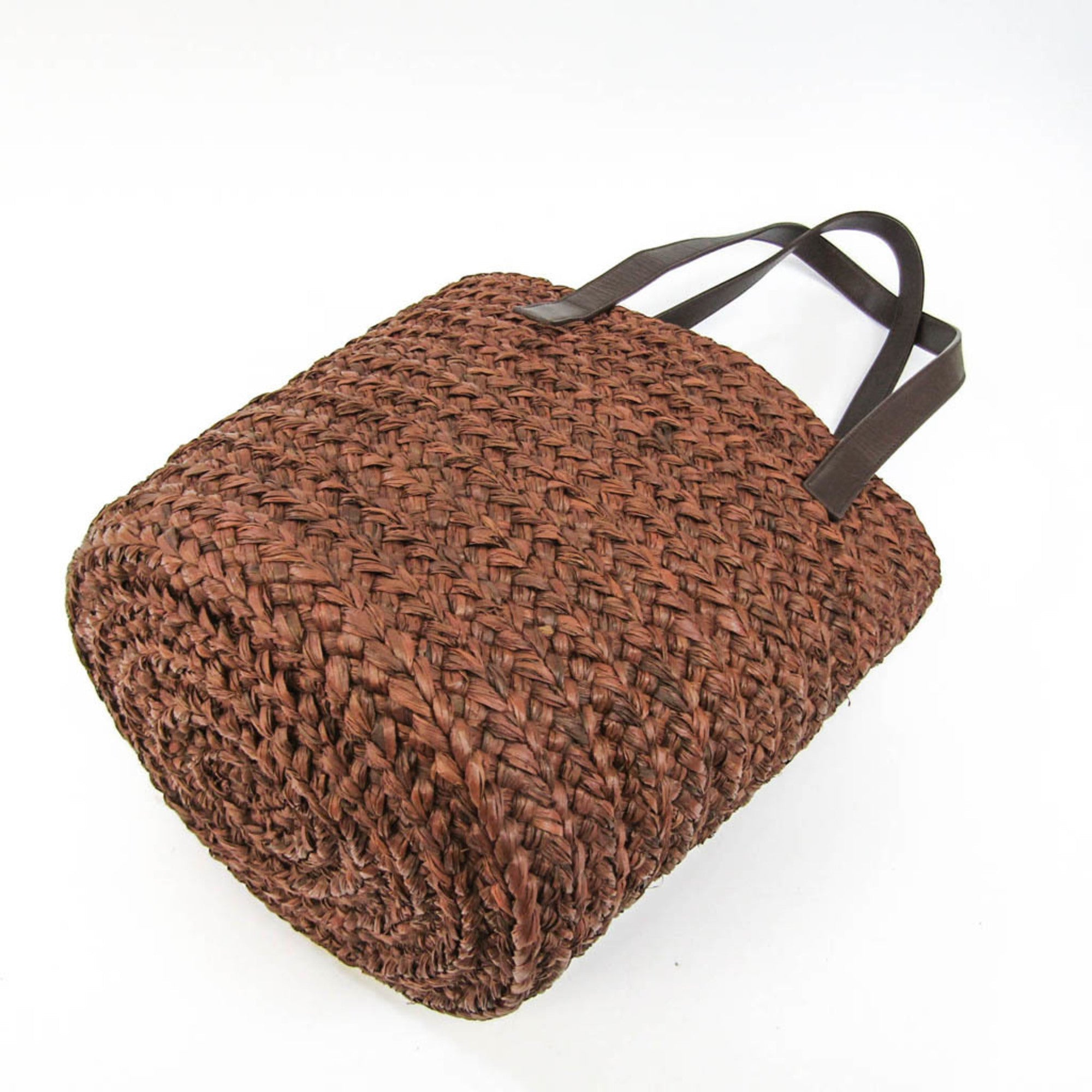 SAINT LAURENT Pannier Small 579518 Women's Raffia,Leather Tote Bag Brown,Dark Brown