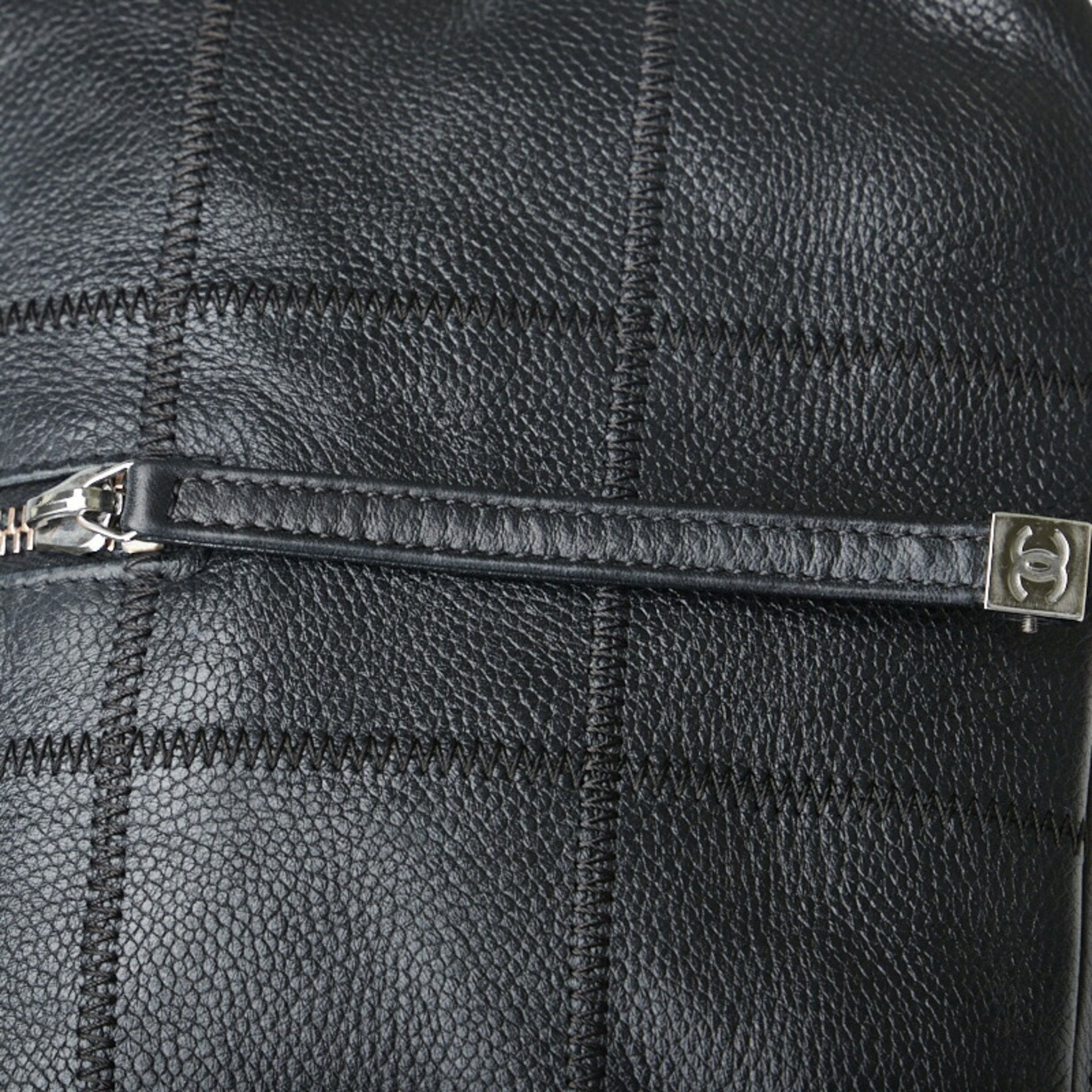 CHANEL Chocolate Bar Handbag Boston Bag Black Caviar Skin Ladies