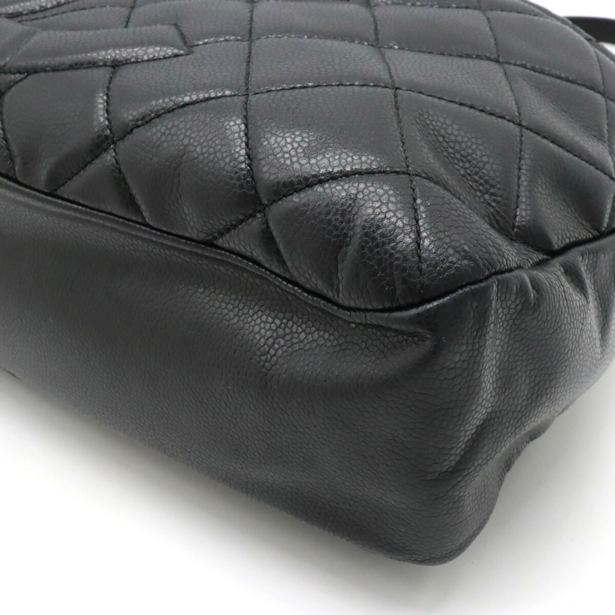 CHANEL Matelasse Coco Mark Chain Tote Bag Shoulder Caviar Skin Leather Black A67292