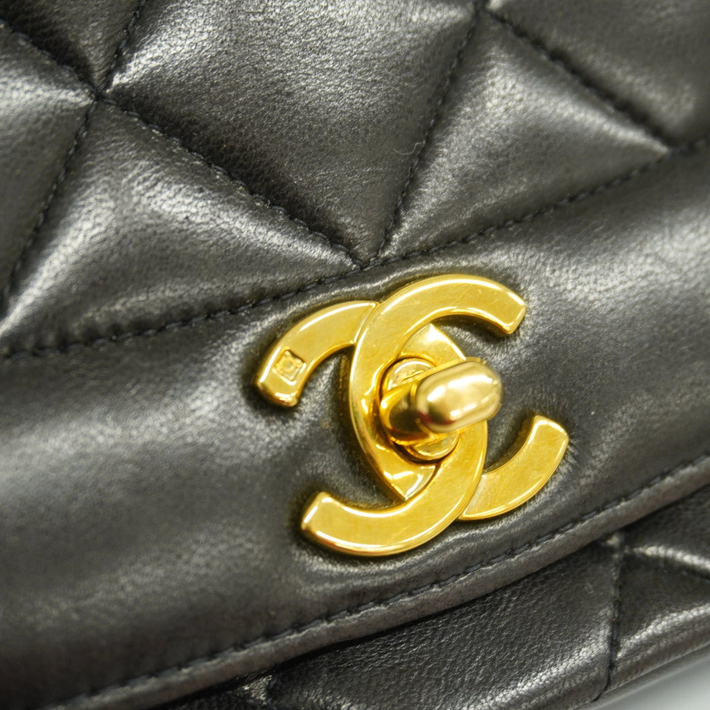 CHANELAuth  Diana Flap Chain Shoulder Women's Leather Shoulder Bag Black