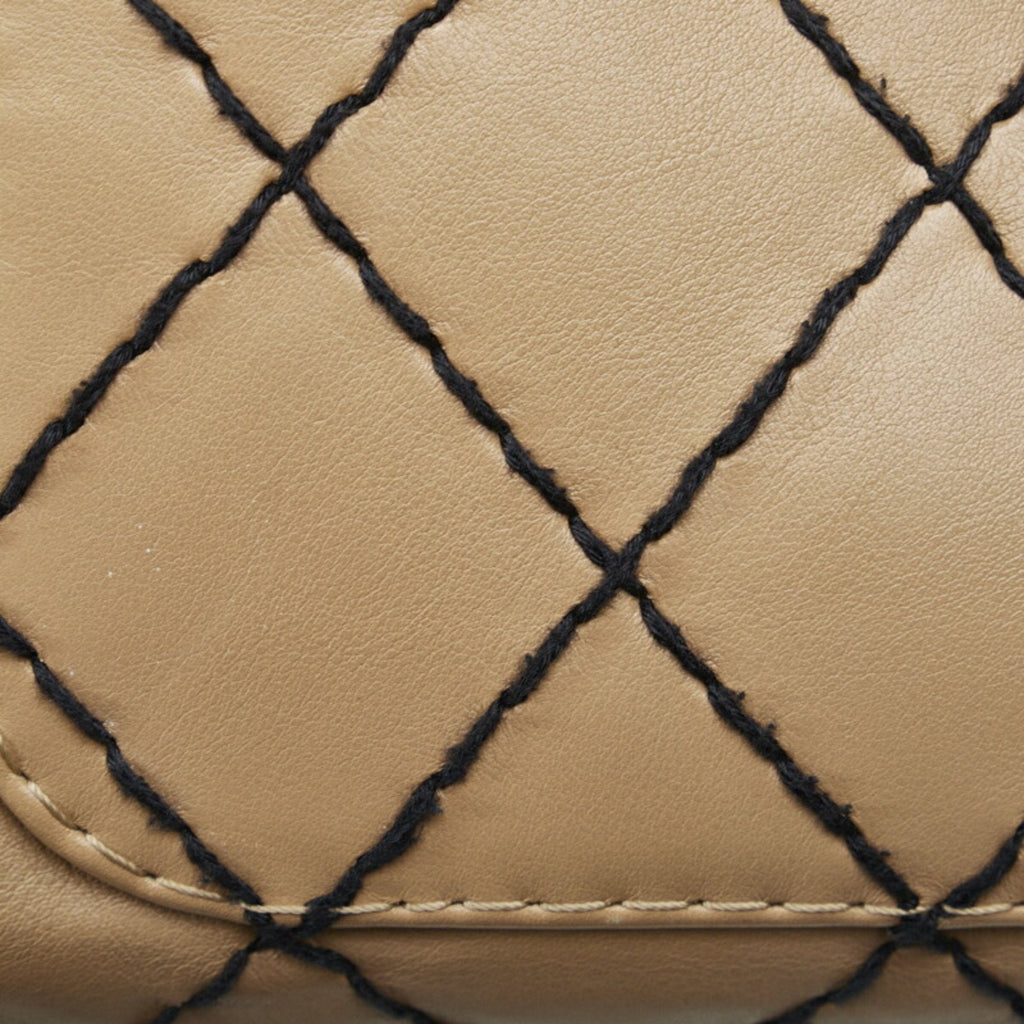 CHANEL Wild Stitch Coco Mark Handbag Boston Bag Beige Black Leather Ladies
