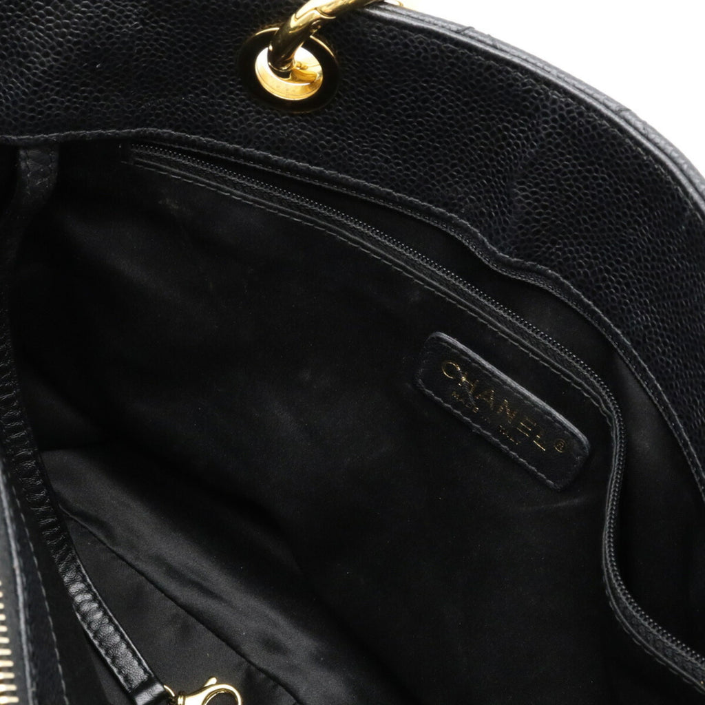 CHANEL Matelasse Coco Mark Chain Tote Bag Shoulder Caviar Skin Leather Black A50995