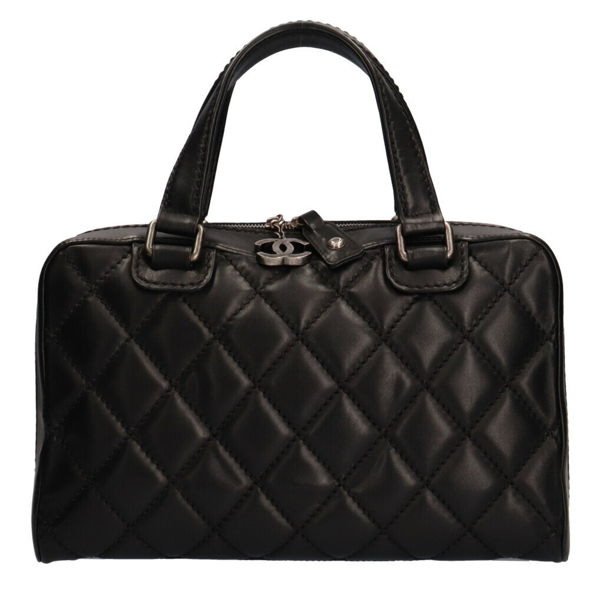 CHANEL wild stitch handbag leather black ladies