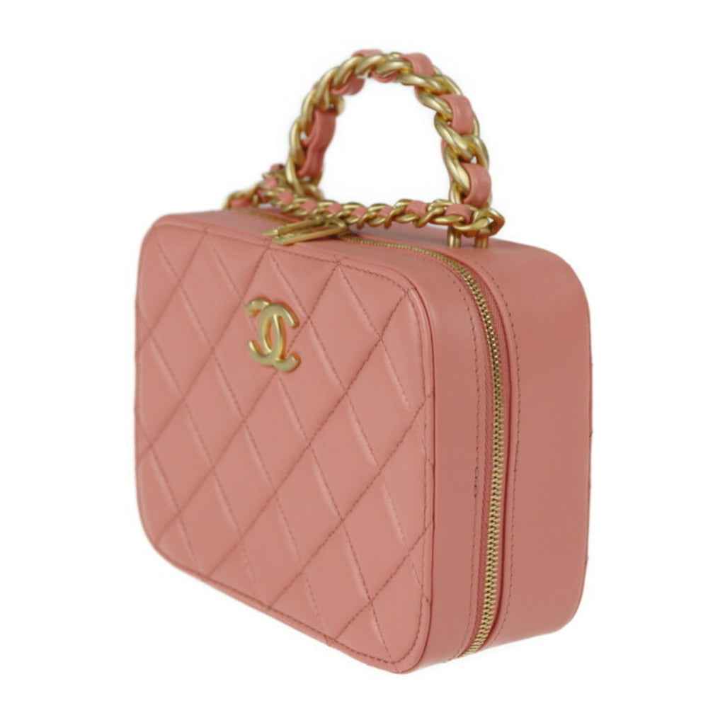 CHANEL Small Vanity Shoulder Bag AS3318 Leather Pink Series Gold Metal Fittings Top Handle Case Matrasse Coco Mark Chain 2WAY Handbag Round Fastener