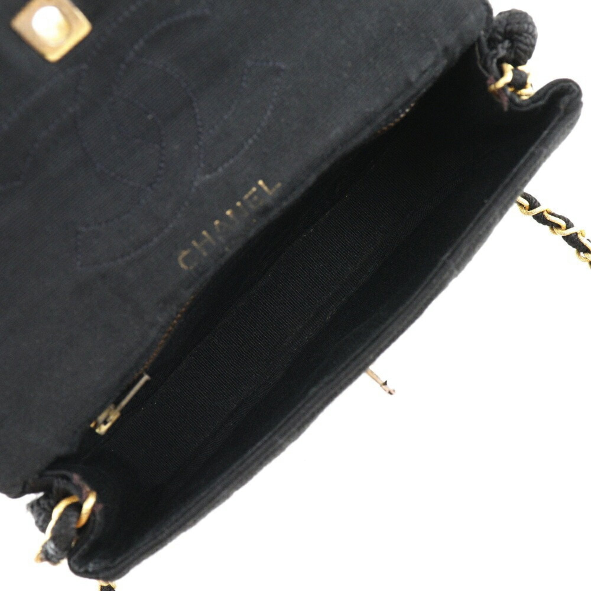 CHANEL Chain Shoulder Bag Coco Mark Tassel Vintage Cotton France Black/Gold Hardware Crossbody Turn Lock ChainShoulder Women's