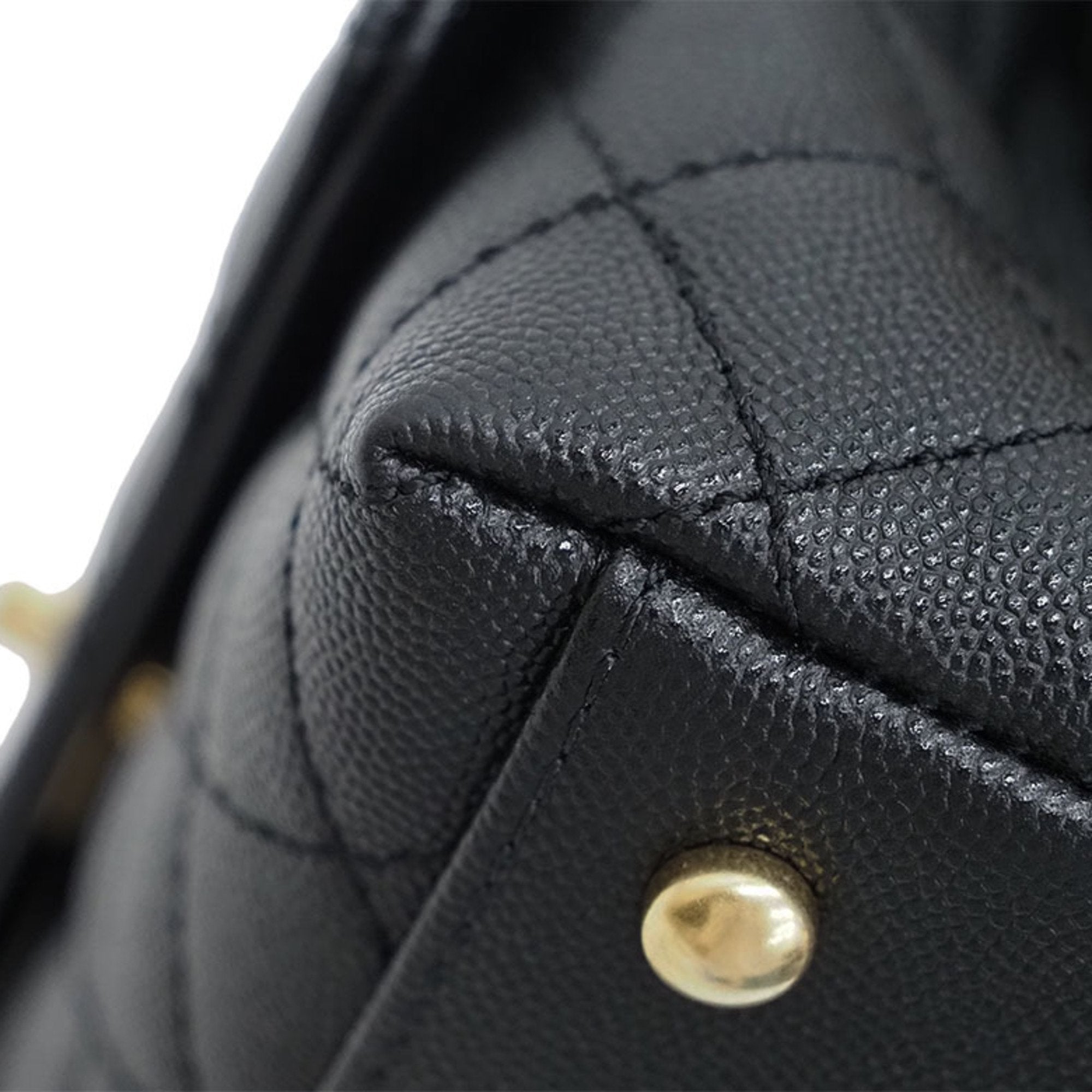 CHANEL Coco Handle Handbag Black A92990 Caviar Skin Women's