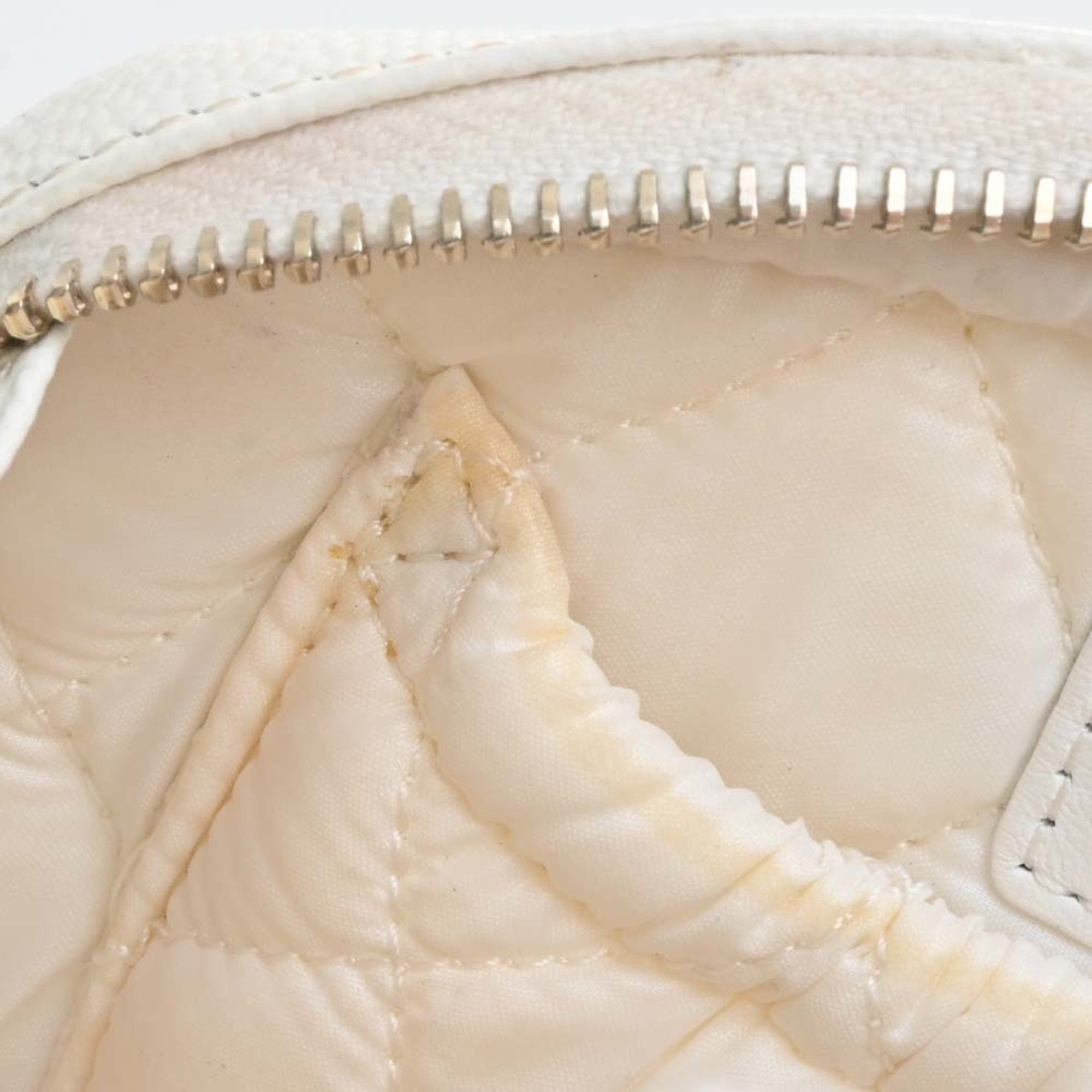 CHANEL Caviar Skin Matelasse Coco Mark Pouch White Ladies
