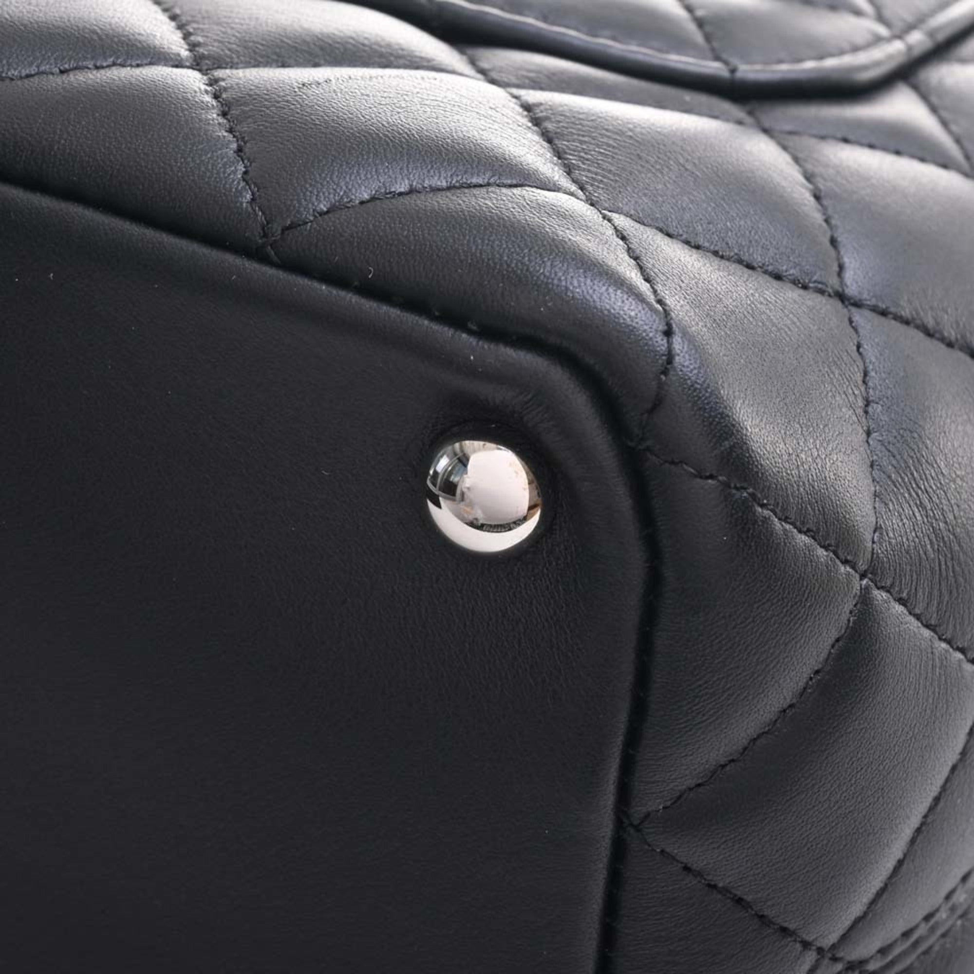 CHANEL Leather Cambon Coco Mark Small Tote Bag Black Ladies