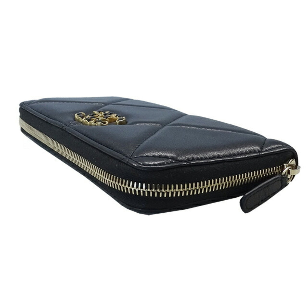 CHANEL wallet matelasse ladies long lambskin black