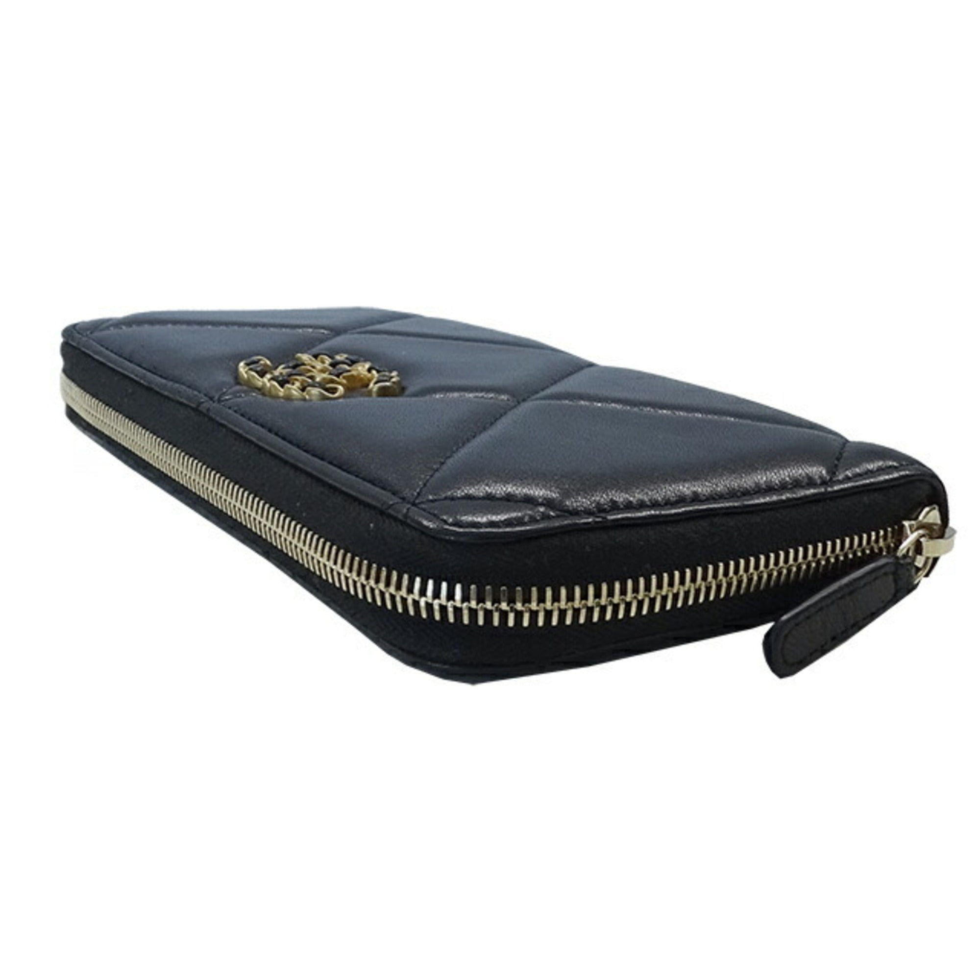CHANEL wallet matelasse ladies long lambskin black