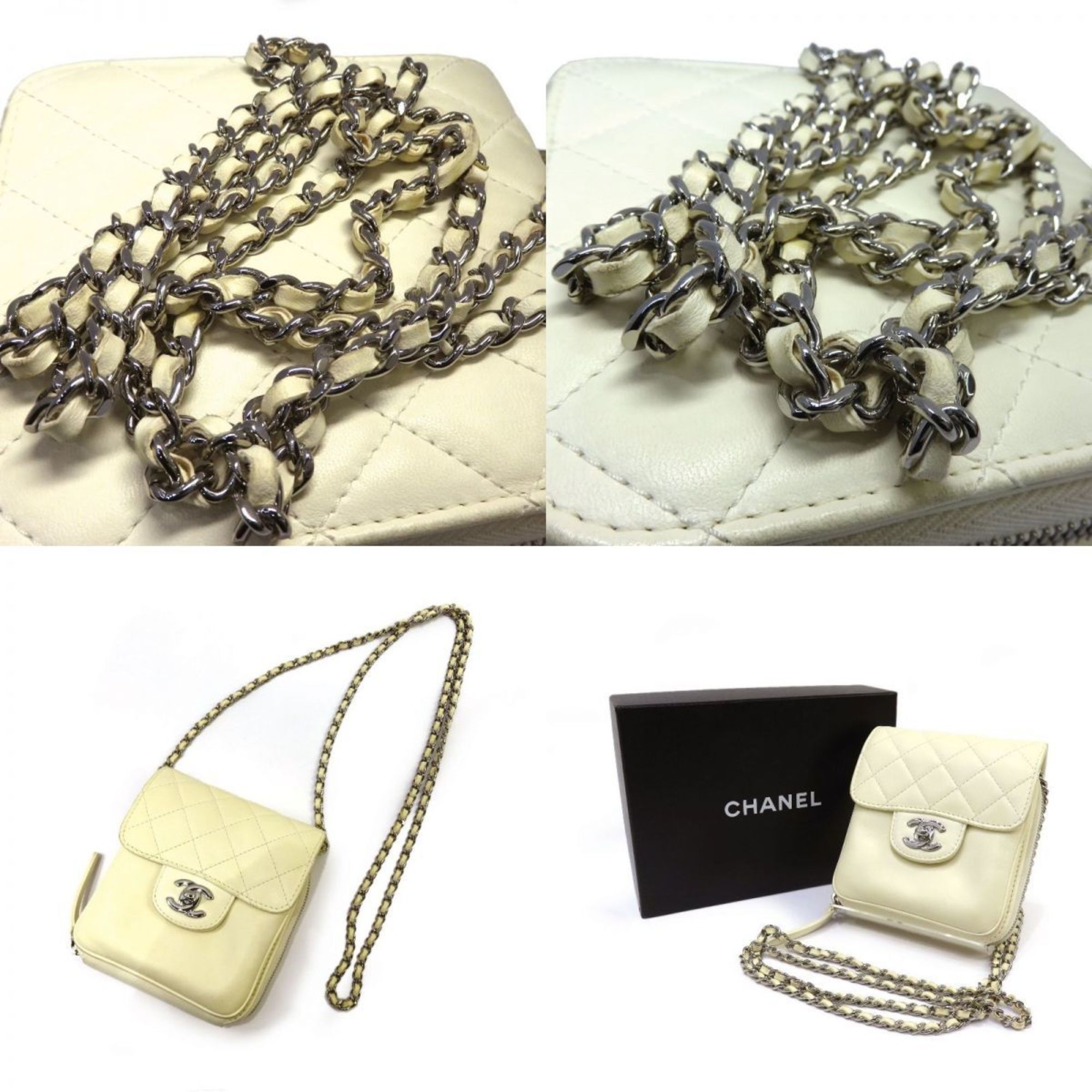 CHANEL matelasse turn lock chain shoulder bag pouch wallet white 16 series