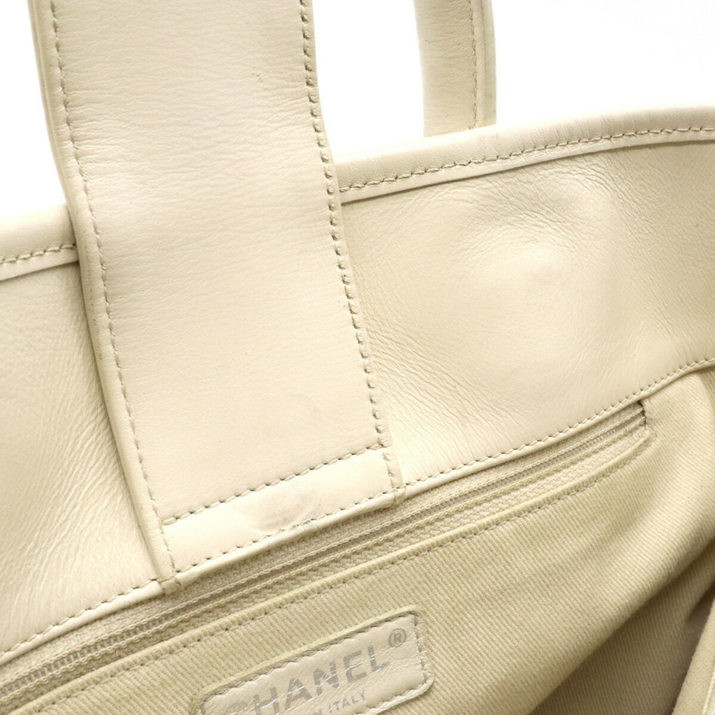 CHANEL Coco Mark Perforated Mesh Handbag Tote Bag Shoulder Chain Leather Ivory