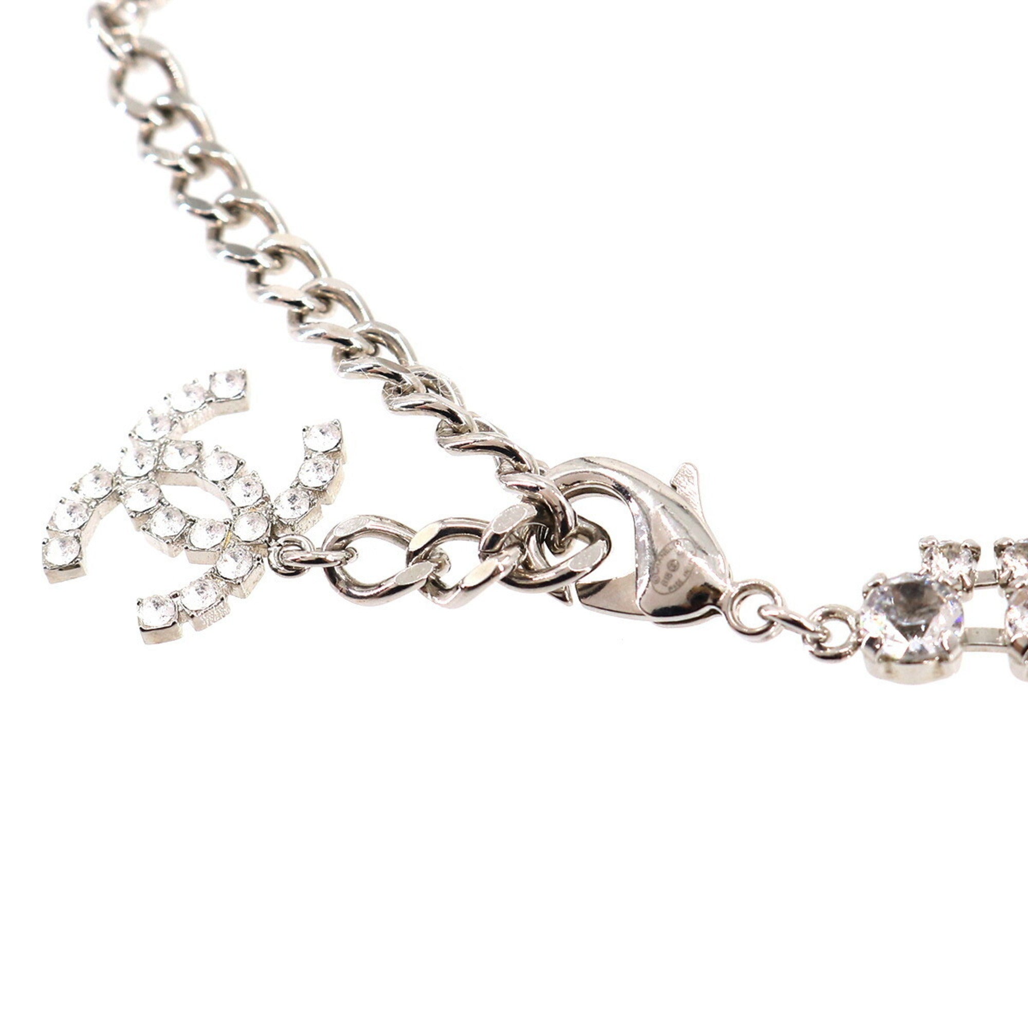 CHANEL Cocomark Necklace Rhinestone Silver B18S Accessories