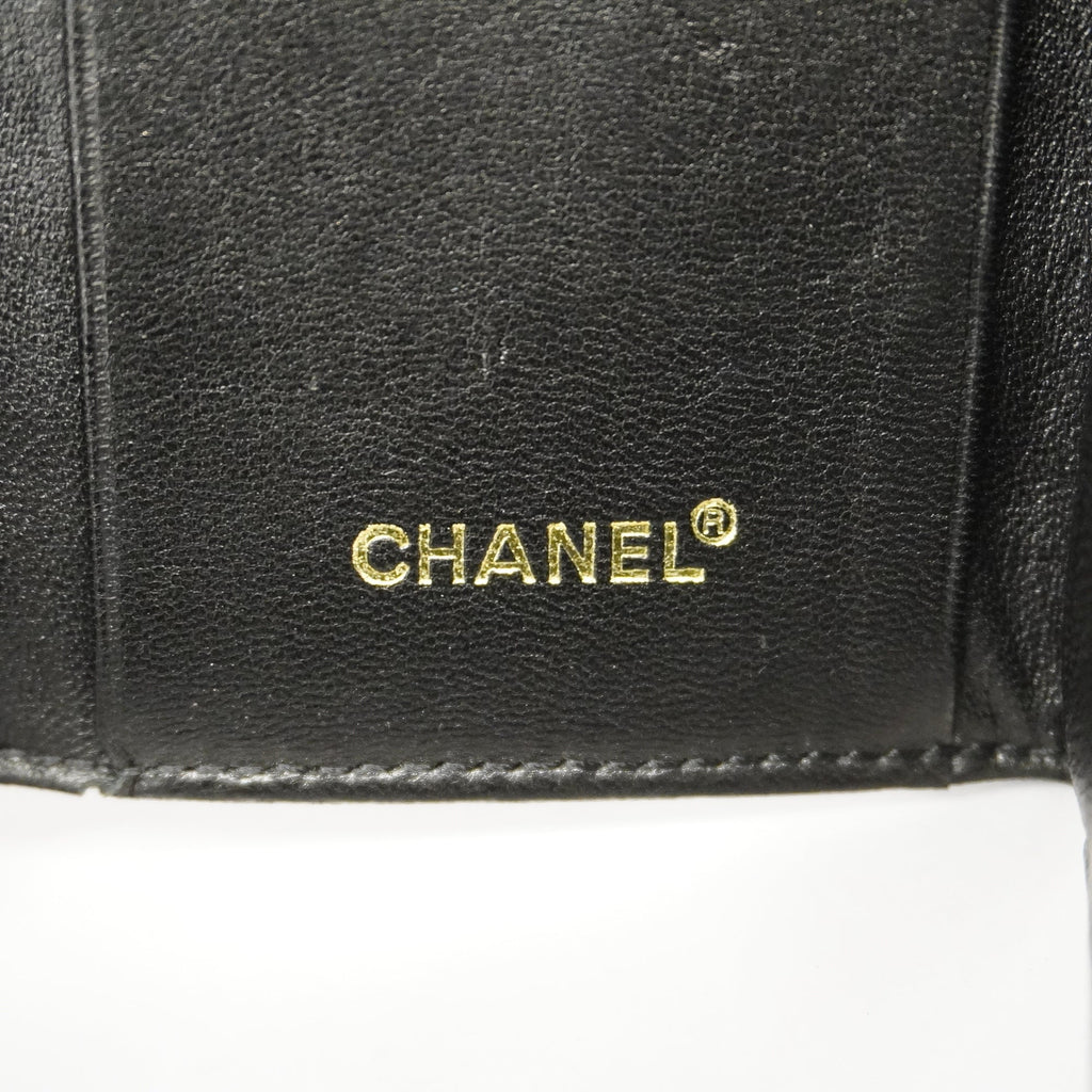 CHANELAuth  Chocolate Bar Key Case Gold Hardware Women's Leather Key Case Black