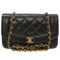CHANEL Diana 22 Small Matelasse Lambskin Black Gold Chain Shoulder Bag No. 3 Coco Mark Turnlock