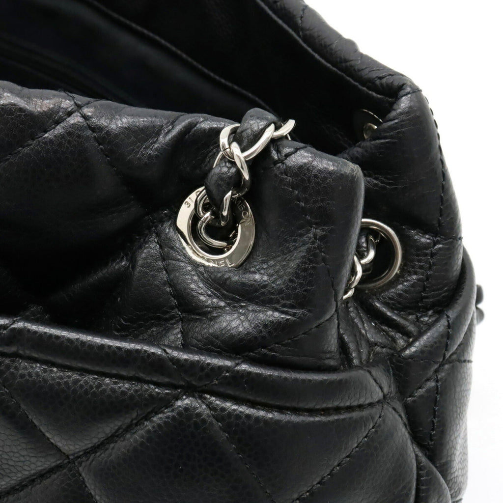 CHANEL Matelasse Coco Mark Chain Tote Bag Shoulder Caviar Skin Leather Black A67292