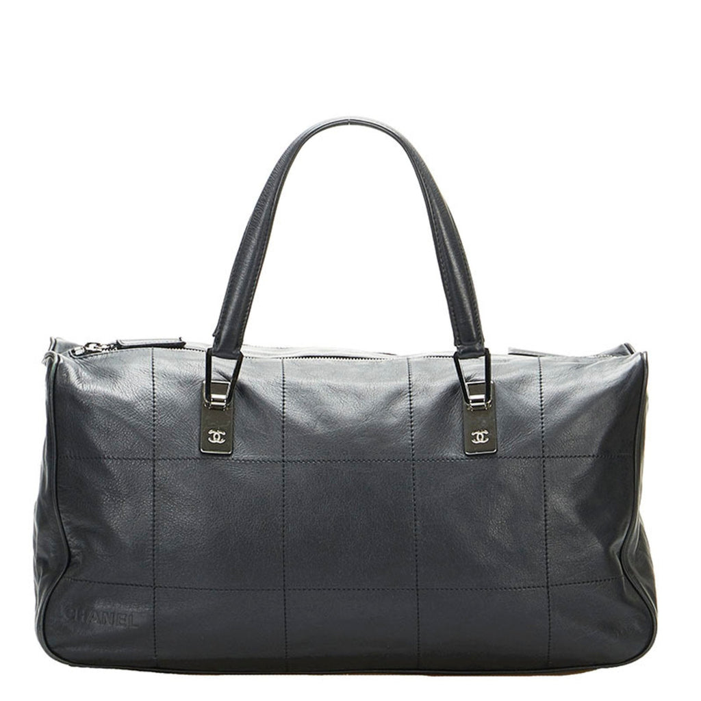 CHANEL Chocolate Bar Coco Mark Handbag Boston Bag Black Leather Ladies