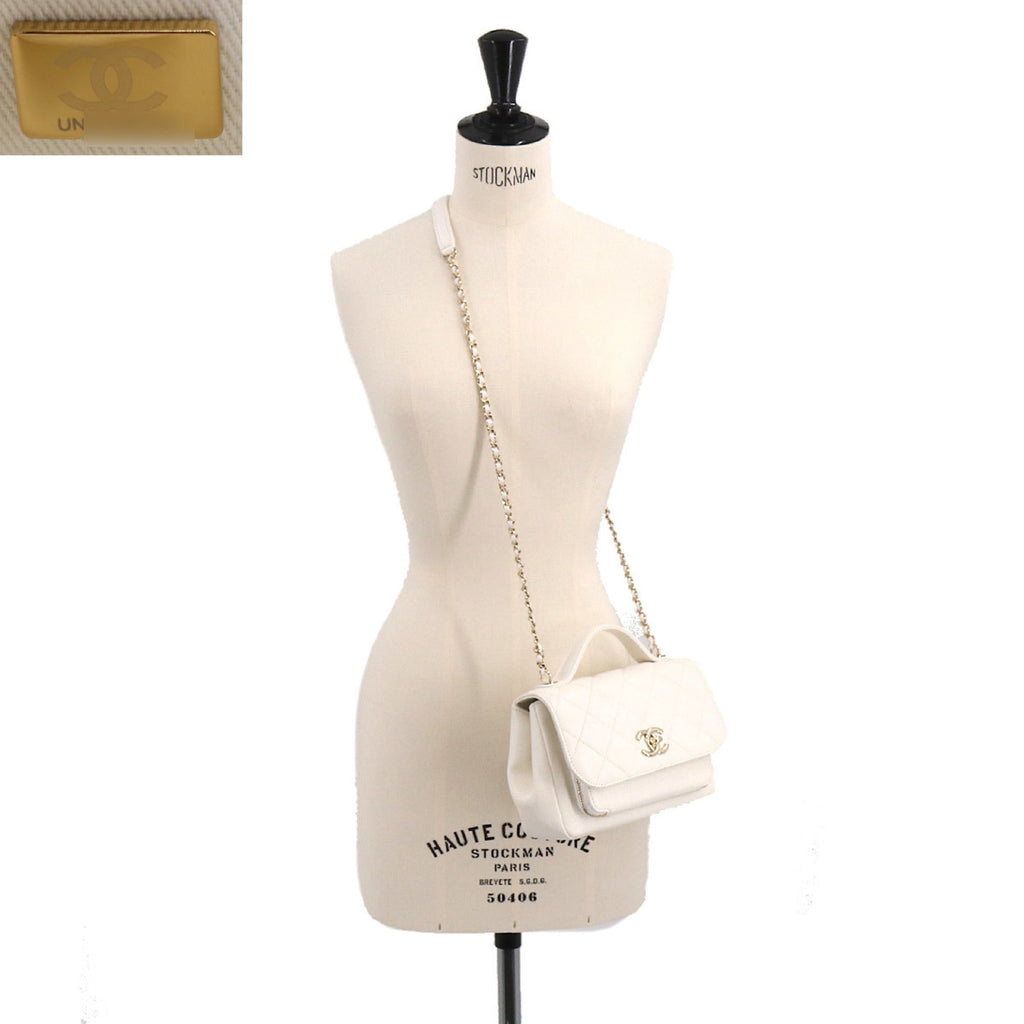 CHANEL Matelasse Business Affinity 2way Hand Shoulder Bag Caviar Skin White A93607