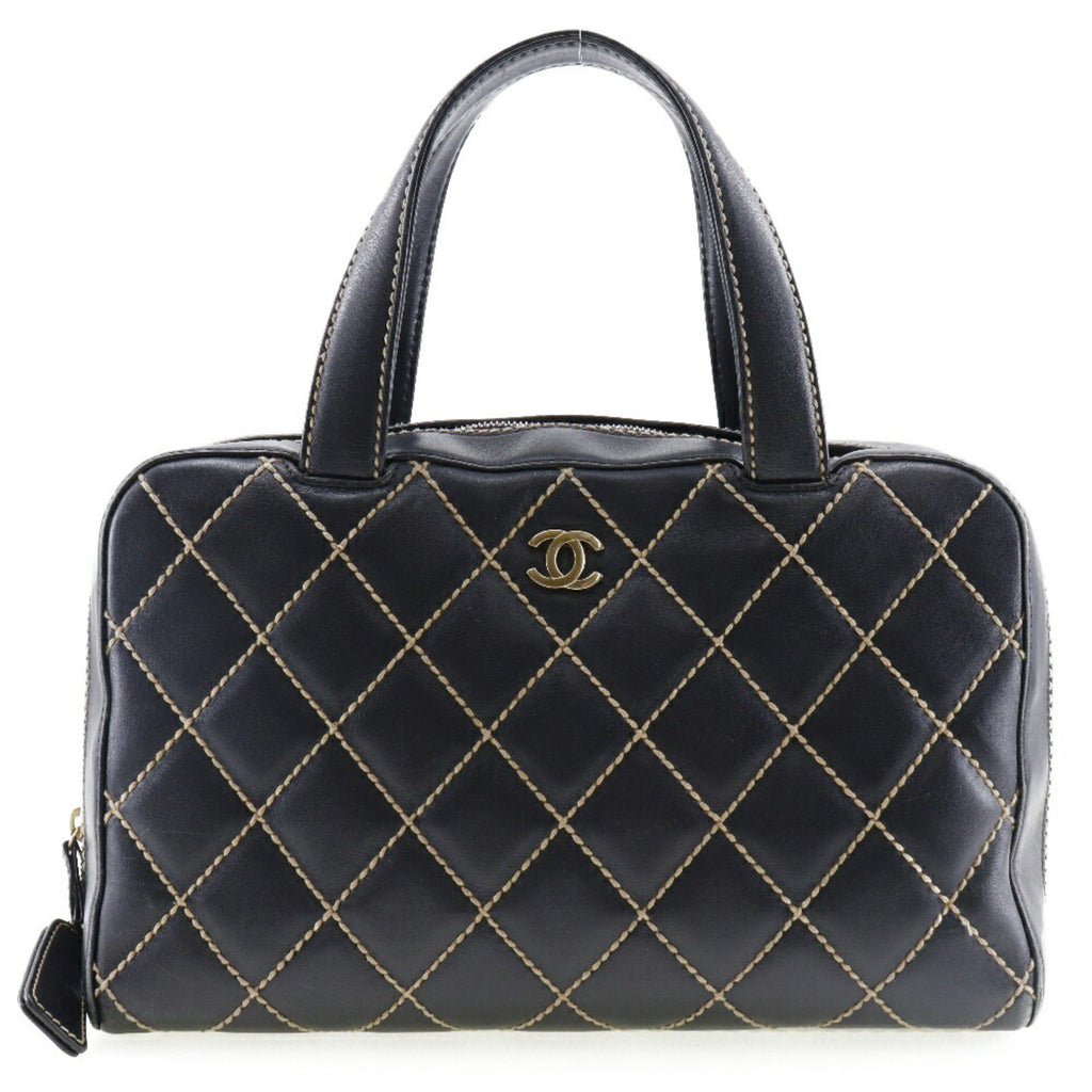 CHANEL Wild Stitch Handbag Mini Boston A14692 Calf Black Ladies