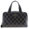 CHANEL Wild Stitch Handbag Mini Boston A14692 Calf Black Ladies