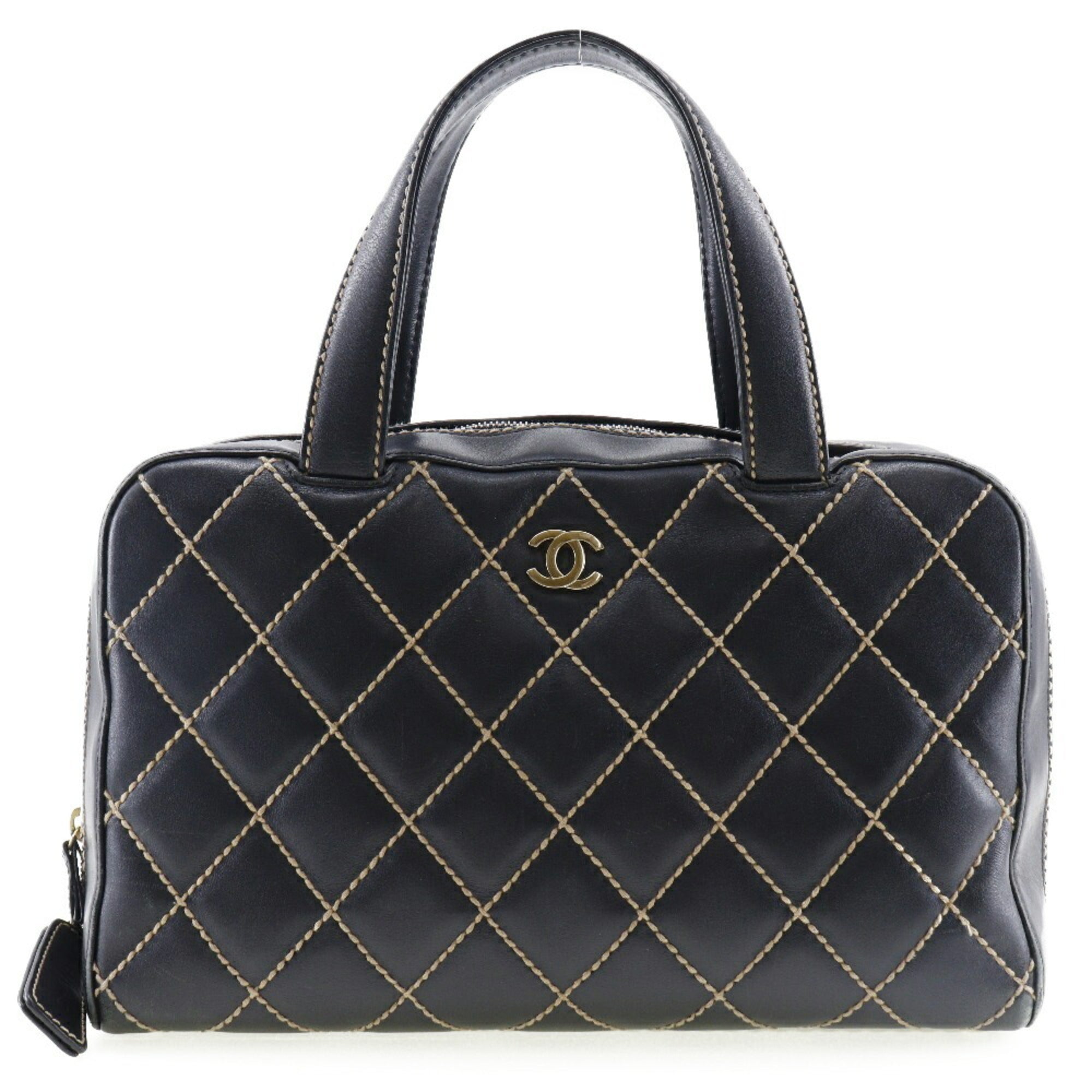CHANEL Wild Stitch Handbag Mini Boston A14692 Calf Black Ladies