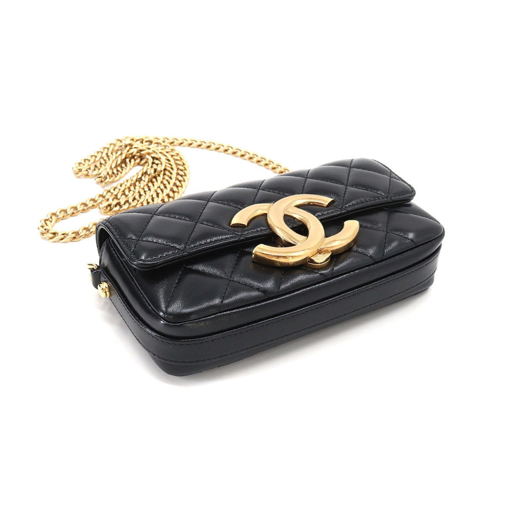CHANEL Mini Matelasse Chain Shoulder Bag Leather Black AP3207 Phone Case