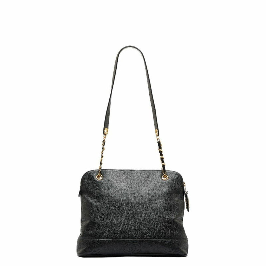 CHANEL Triple Coco Mark Chain Shoulder Bag Black Caviar Skin Women's