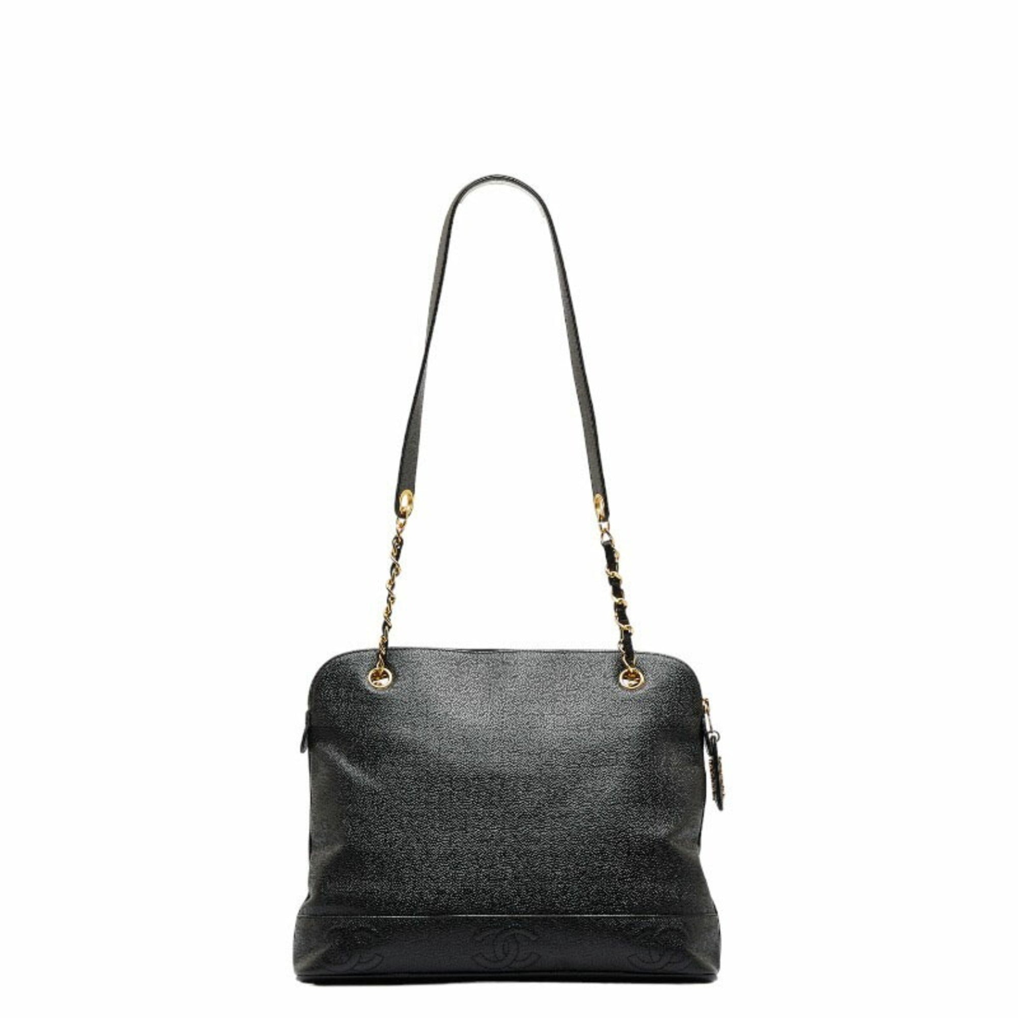 CHANEL Triple Coco Mark Chain Shoulder Bag Black Caviar Skin Women's