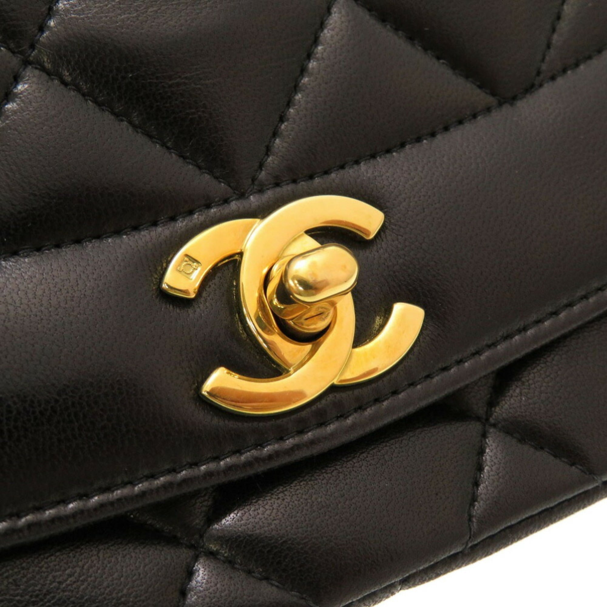 CHANEL Diana 25 Medium Matelasse Lambskin Black Gold Chain Shoulder Bag No. 3 Coco Mark Turnlock