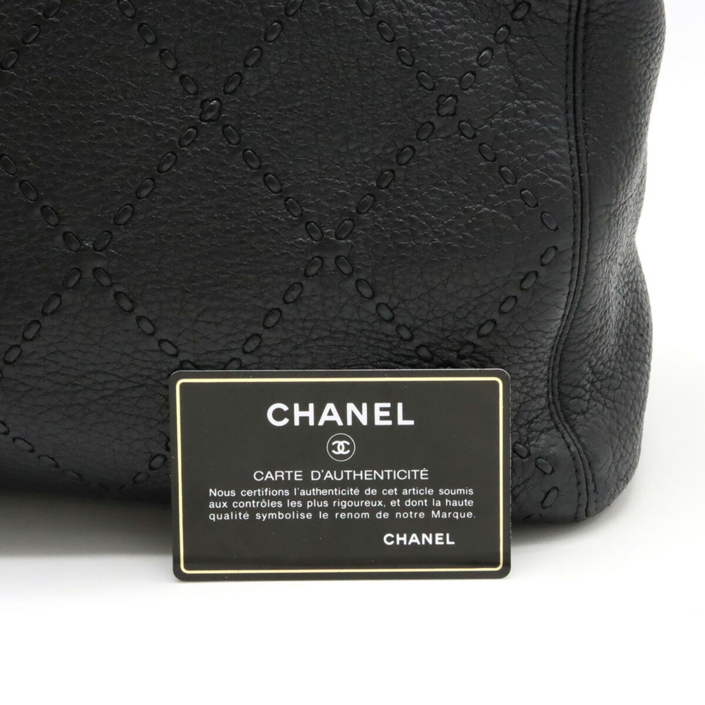 CHANEL Ultra Stitch Coco Mark Tote Bag Shoulder Chain Leather Black