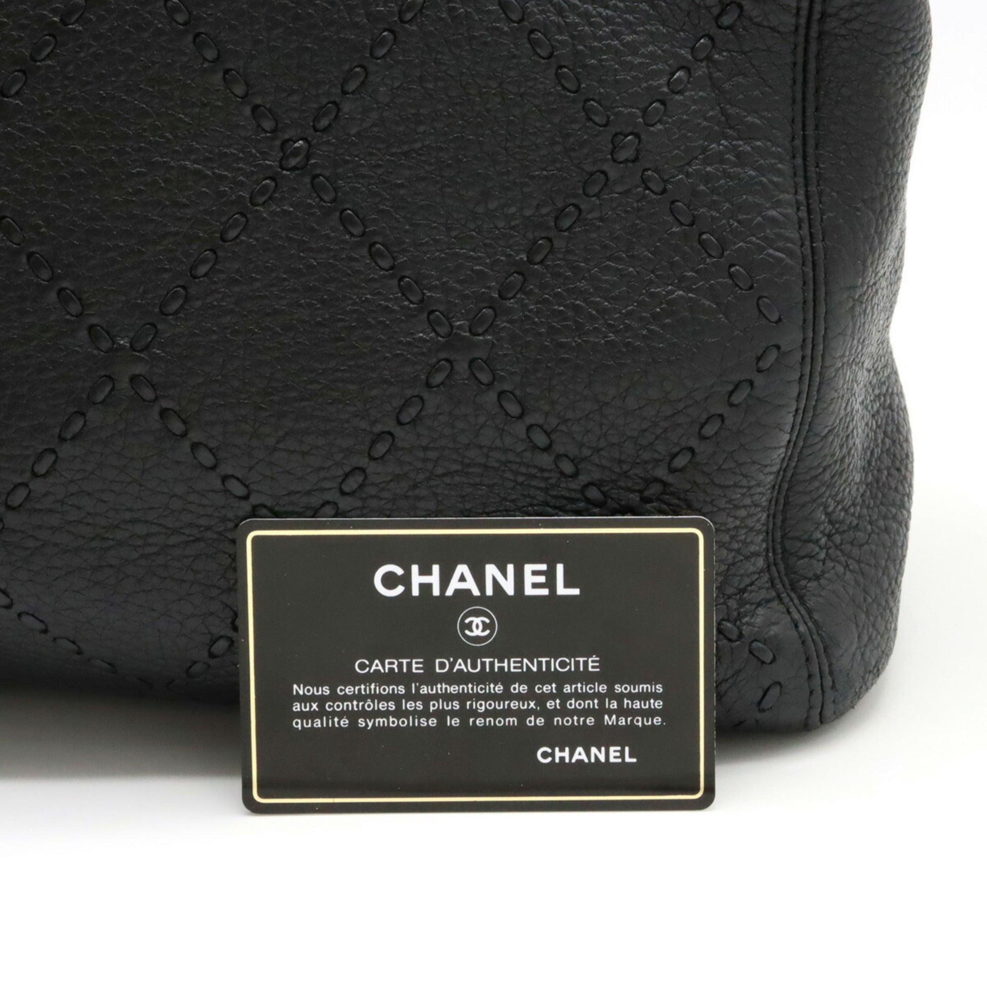 CHANEL Ultra Stitch Coco Mark Tote Bag Shoulder Chain Leather Black