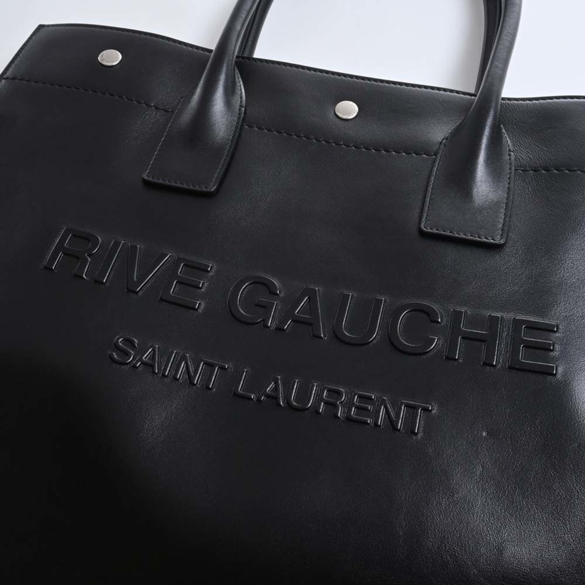 SAINT LAURENT Leather Rive Gauche Small Tote Bag 686266 Black Ladies