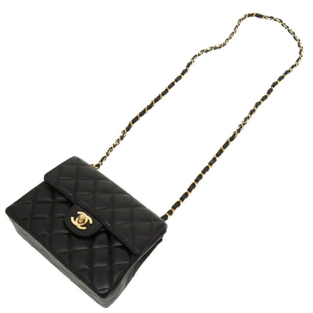 CHANEL Matelasse Caviar Skin Black No. 8 Gold Chain Shoulder Bag Coco Mark