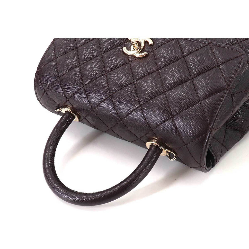 Chanel Coco Handle Matelasse 2way Hand Shoulder Bag Caviar Skin Leather Dark Brown A92990