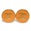 CHANEL Earrings Round Coco Mark Button Enamel Pastel GP Gold 01P Vintage CC Orange Ladies Accessories Jewelry