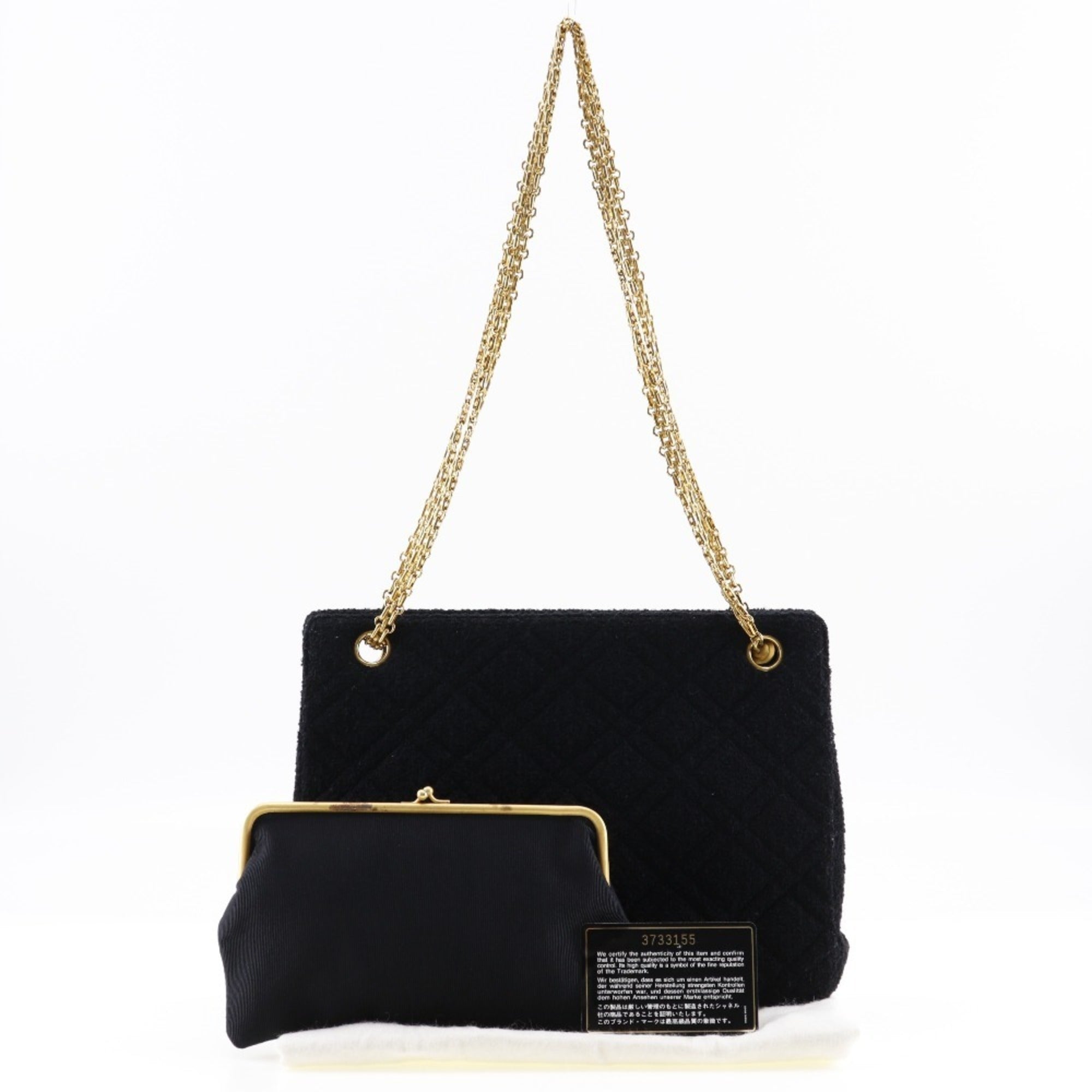 CHANEL Chainback Shoulder Bag Matelasse Tweed x Gold Plated Black Ladies